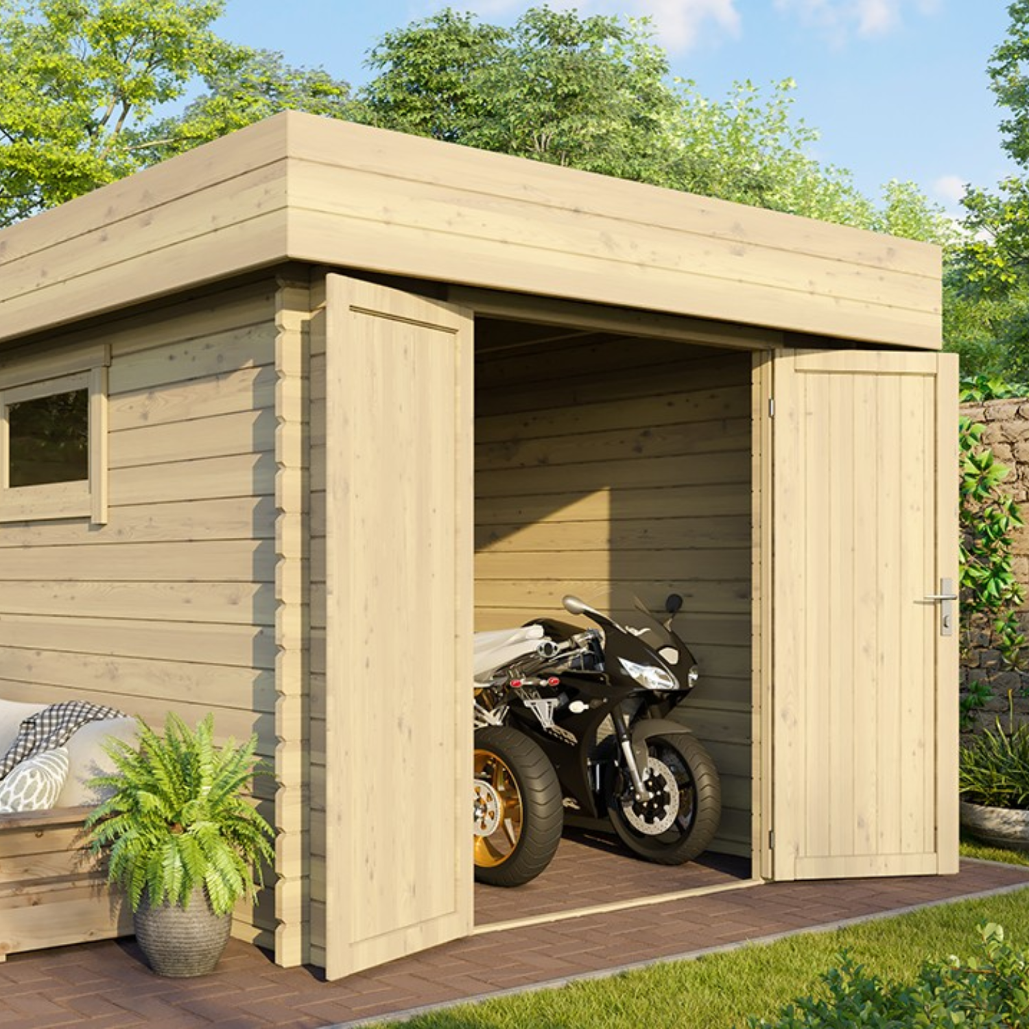 Abri moto en bois ROVETO 12m² – 28mm – Image 4