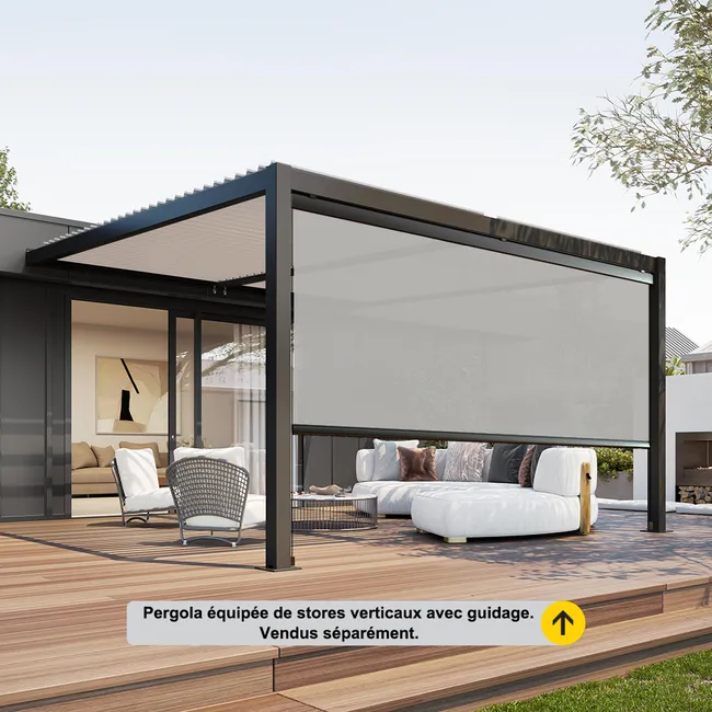 Pergola bioclimatique adossée 4 x 3 m à lames orientables en aluminium - Gris anthracite – Image 5